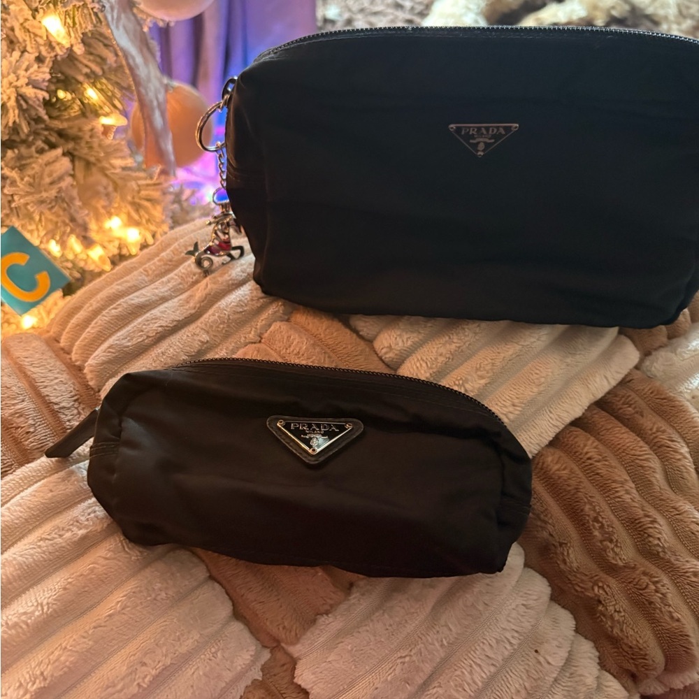 Prada Black Nylon cosmetic Bag Set with charm